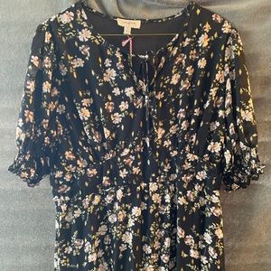 V Neck Midi Floral Black Dress Size Medium umgee